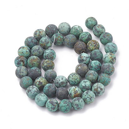 Natural African Turquoise(Jasper) Beads Strands, Frosted, Round