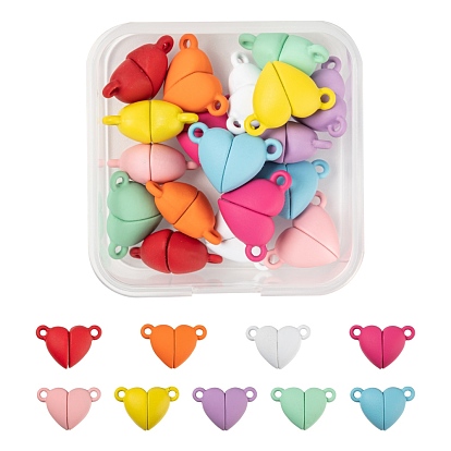 18 Sets 9 Colors Spray Painted Alloy Magnetic Clasps with Loops, Heart