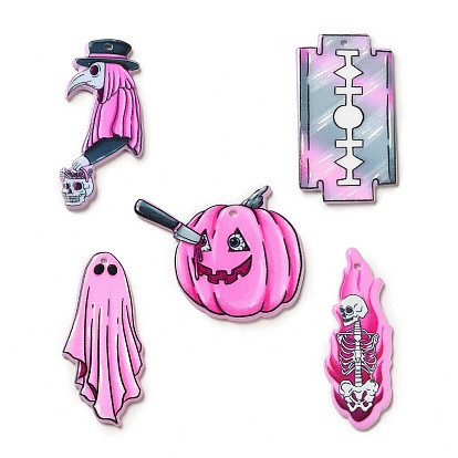 Halloween Printed Acrylic Pendants, Pumpkin/Skeleton/Ghost/Bird/Knife Charm