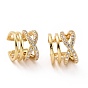 Clear Cubic Zirconia Criss Cross Open Cuff Earrings, Brass Hollow Earrings for Women, Cadmium Free & Lead Free