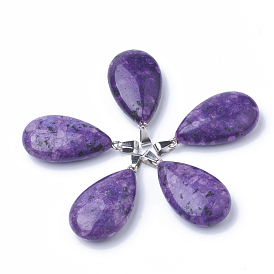 Gemstone Pendants, with Alloy Findings, Drop
