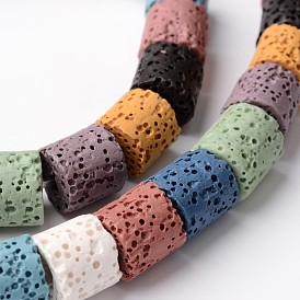 Column Dyed Natural Lava Rock Bead Strands, 9~10.5x9~10mm, Hole: 1mm, about 41pcs/strand, 15.5 inch