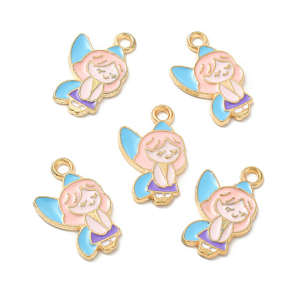 Light Gold Plated Alloy Pendants, with Enamel, Fairy Charm