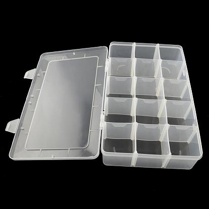 Récipients de stockage de perles en plastique rectangle, boîte de séparation réglable, 15 compartiments, 16.5x27.5x5.5 cm