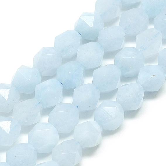 Natural Chalcedonye Beads Strands, Imitation Aquamarin, Dyed & Heated, Star Cut Round Beads, Faceted