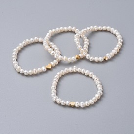 Étirer bracelets pour enfants, avec des perles en laiton, grade a perles d'eau douce naturelles et sacs d'emballage en toile de jute sacs à cordon