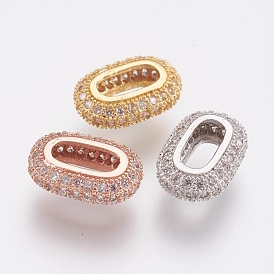 Brass Micro Pave Cubic Zirconia Beads, Lead Free & Cadmium Free, Oval