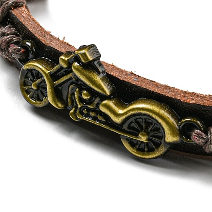 4 piezas 4 conjuntos de pulseras de cordón de cuero de imitación trenzado ajustable estilo, Pulseras apilables de aleación de motocicleta para hombres.