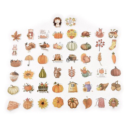 50Pcs Thanksgiving Day Cartoon Vinyl Stickers, Waterproof Turkey Pumpkin Leaf Decals for DIY Scrapbooking, Art Craft
