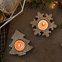 Christmas Wooden Candlestick Holder with Metal Tray, Single Candle Centerpiece, Perfect Home Party Decoration