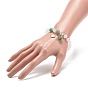 Natural Rose Quartz & Natural Green Aventurine & Quartz Crystal Beaded Stretch Bracelet, Natural Shell Auspicious Clod & Glass Lotus Seedpod Charm Bracelet for Women