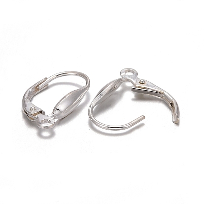 925 Sterling Silver Leverback Hoop Earring Findings, 17x9x3mm, Hole: 1mm