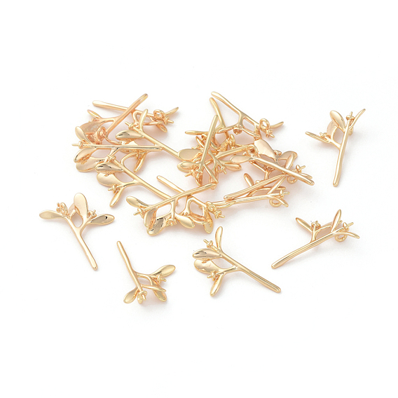 Brass Peg Bails Pendants, For Half Drilled Beads, Leafy Branches