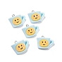 Opaque Resin Pendants, with Platinum Tone Iron Loops, Cup Charm with Smiling Face