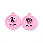 Spray Painted Alloy Pendants, Flat Round with Rose Charm, for Valentine's Day