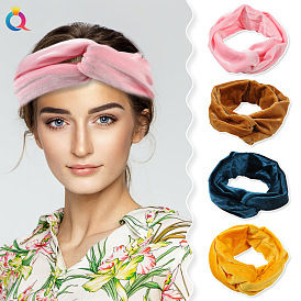 Soft Velvet Elastic Headband for Face Washing and Hair Styling - Simple & Fashionable Solid Color Turban with Gold Thread