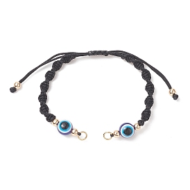 Adjustable Braided Nylon Thread Link Bracelet Making, with Resin Evil Eye, Real 18K Gold Plated Brass Beads & 304 Stainless Steel Jump Rings