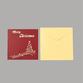 Rectangle 3d sapins de noel pop up papier carte de voeux, avec enveloppe, carte d'invitation de noël
