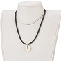 Colliers pendentif coquille cauris, avec des perles rondes en pierre de lave naturelle et 304 fermoirs à pince de homard en acier inoxydable