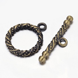 Fermoir anneau en laiton bronze brossé ciselé, sans nickel, anneau: 20x16x2.5 mm, barre: 6x25x2.5 mm,, Trou: 2mm