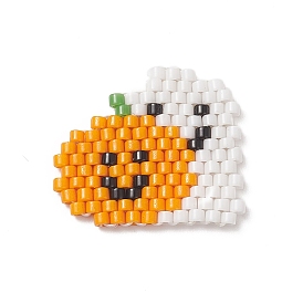 Handmade MIYUKI Japanese Seed Beads, Loom Pattern, Ghost with Pumpkin, for Halloween