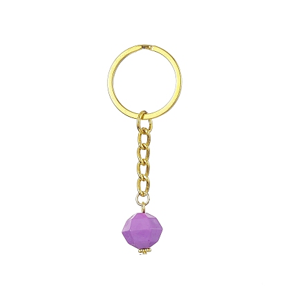 Faceted Round Acrylic Pendant Keychain, with Iron Split Key Rings