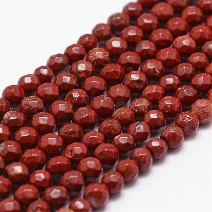 Rouge naturel perles de jaspe brins, classe AB +, facette, ronde