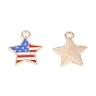 50Pcs Independence Day Light Gold Plated Alloy Enamel Pendants, 4th of July Patriotic American Flag Star