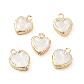 Shell Pearl Heart Charms, with Brass Loops