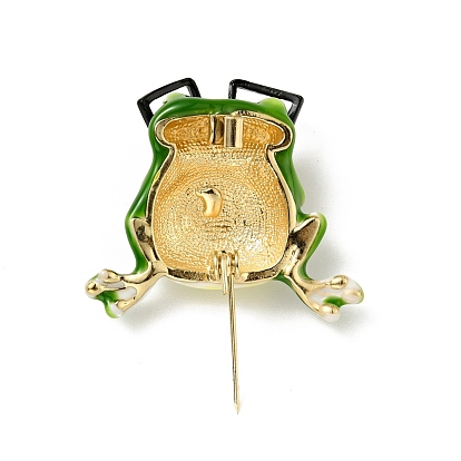Pin esmaltado de rana con gafas con pedrería, insignia de dibujos animados de aleación de oro claro para ropa de mochila