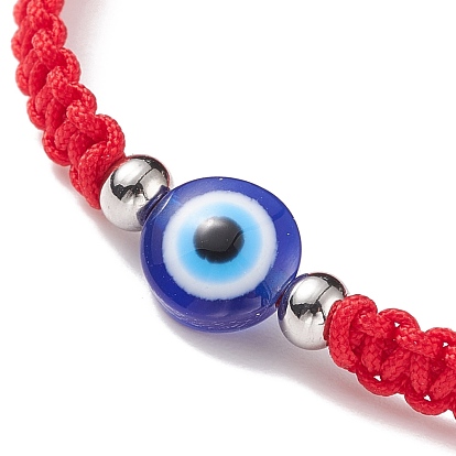 2Pcs 2 Style Resin Evil Eye Braided Bead Bracelets Set, Red Couple Bracelets for Parent and Child