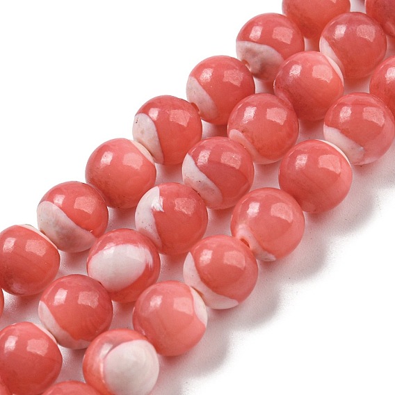 Dyed Natural Trochus Shell Beads Strands, Round