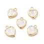 Shell Pearl Heart Charms, with Brass Loops