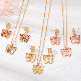 Colorful Butterfly Necklace and Floral, Animal, Geometric Earrings Set
