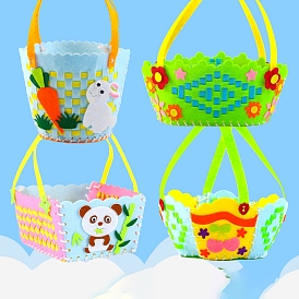 Kits de paniers en tissus non tissés sur le thème de Pâques, avec broches en plastique, fil et dos adhésif, pour conserver les fruits et légumes à la maison, jouets pour enfants, motif panda/fleur/cerise/lapin