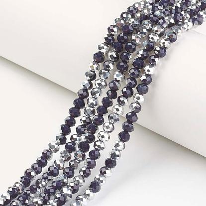 Electrochapa hilos de perlas de vidrio opacas, chapado en plata medio, facetados, Rondana plana
