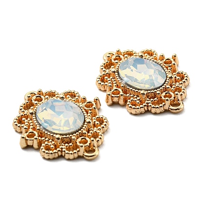 Golden Plated Alloy Oval Connector Charms, with Plastic Imitation Opalite