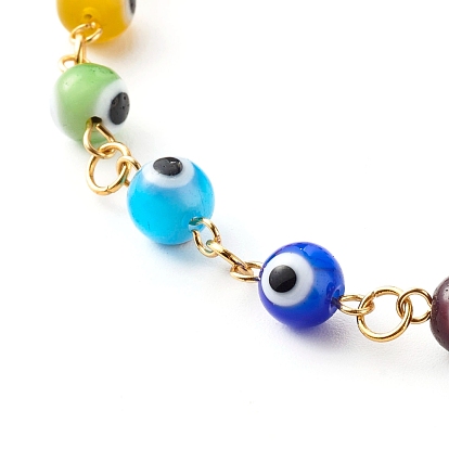 Bracelets de perles faits à la main au chalumeau mauvais œil, avec des chaînes en laiton de trottoir