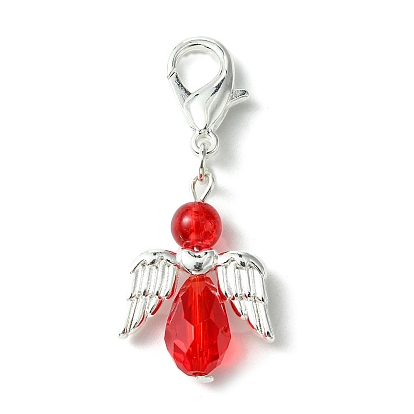 Angel Glass Pendant Decorations, with Alloy Lobster Claw Clasps
