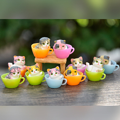 Modèle de poupée en peluche chat, Tasse de thé créative t bricolage micro paysage décoration de voiture ornement