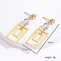 Stainless Steel Dangle Stud Earrings with Cubic Zirconia for Women, Hollow Rectangle