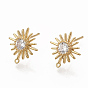 Brass Clear Cubic Zirconia Stud Earring Findings, with Loop, Nickel Free, Sun, Real 18K Gold Plated