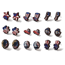 Independence Day Wood Stud Earrings, with 304 Stainless Steel Pins