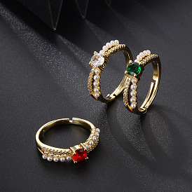 Bague en perles de zircon colorées vintage - minimaliste, , étudiant, bague ouverte pour femme.