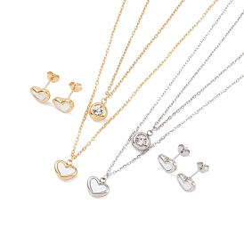 Coeur ensembles de bijoux de coquille 304 en acier inoxydable, Boucles d'oreilles et pendentifs