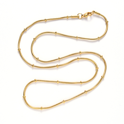 304 collier chaîne serpent ronde en acier inoxydable, avec perles rondelles et fermoir mousqueton