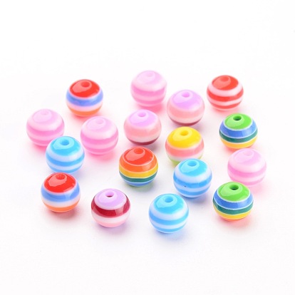 Multicolor Lined Round Resin Beads, Round, 8mm, Hole: 2mm