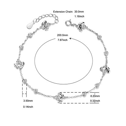 SHEGRACE Trendy 925 Sterling Silver Cubic Zirconia Anklets, Flower and Flat Round