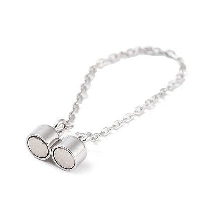 Rhodium Plated 925 Sterling Silver Magnetic Clasps with Safety Chain, Column