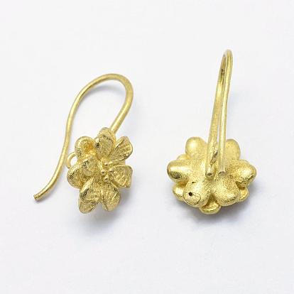 Brass Earring Hooks, with Horizontal Loop, Lead Free & Cadmium Free & Nickel Free, Flower